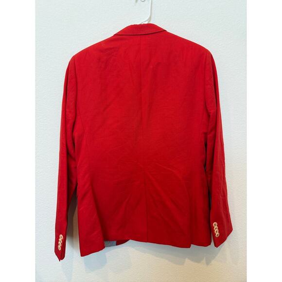 H&M‎ Women's Red Linen Cotton Blazer Blue Striped Lining 38 R (Medium) - Picture 8 of 11